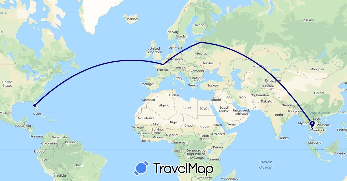 TravelMap itinerary: driving in France, Thailand, United States (Asia, Europe, North America)